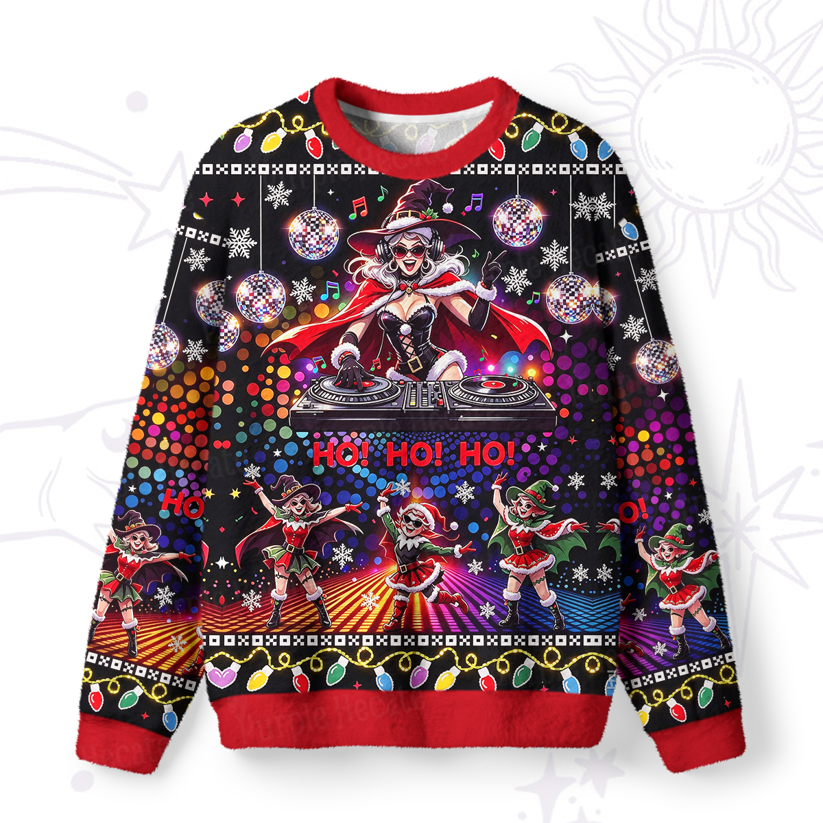 Purplehecate Funny Witch DJ In Club Christmas Fuzzy Ugly Sweatshirt