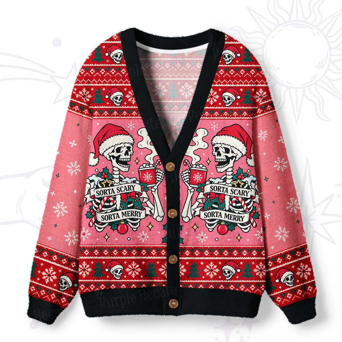 Purplehecate Sorta Merry Sorta Scary Christmas Ugly Cardigan Sweaters