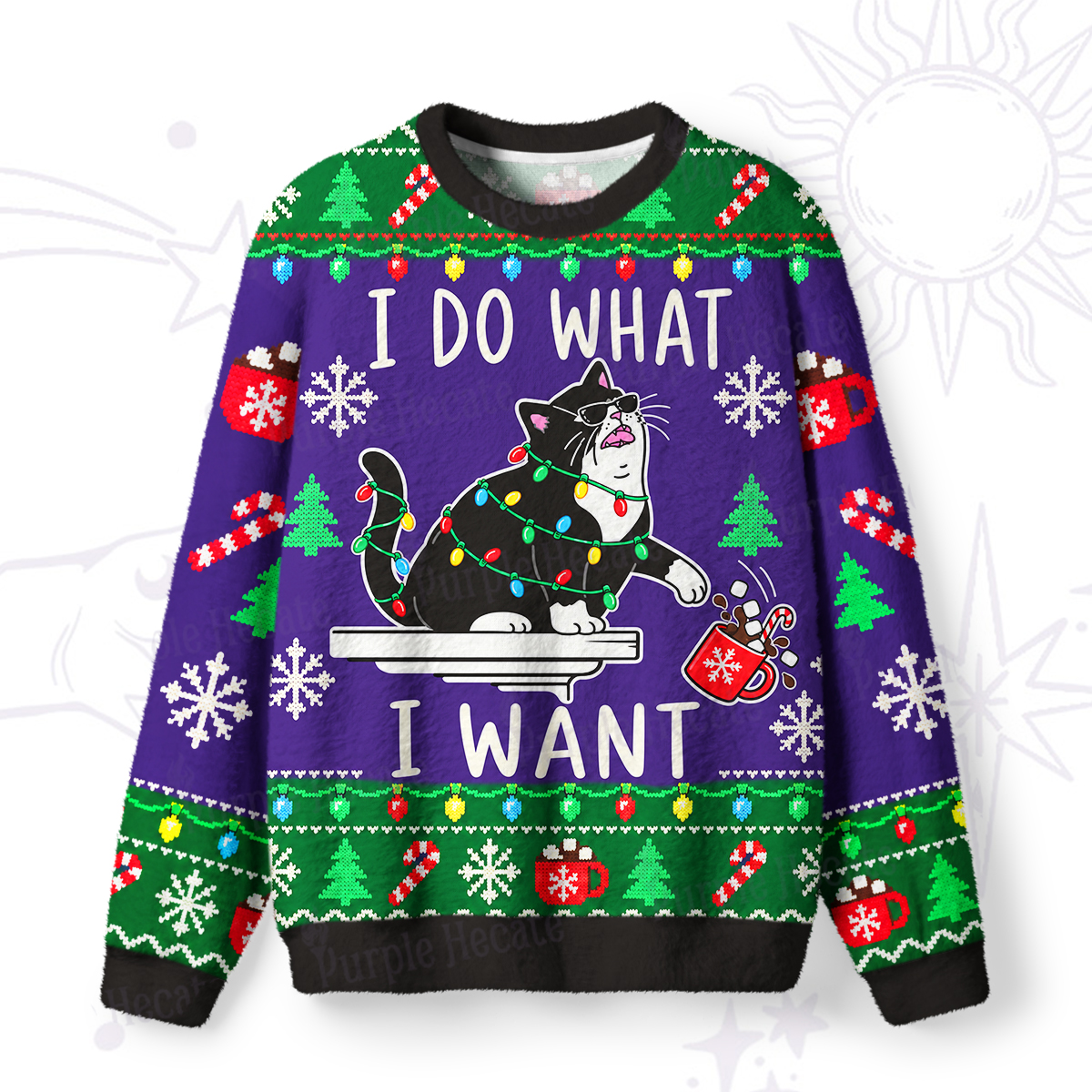 Purplehecate I Do What I Want Cat Christmas Fuzzy Ugly Sweatshirt