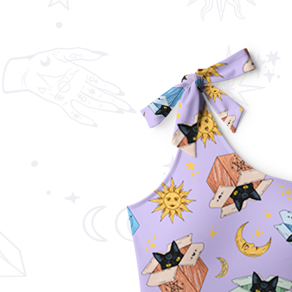 Purplehecate Magical Black Cat One-Shoulder One-Piece Swimsuit