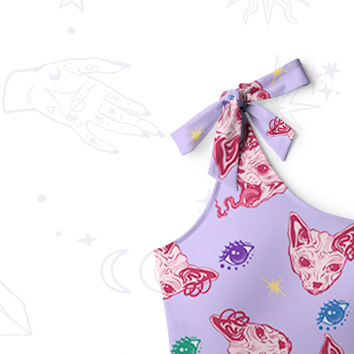 Purplehecate Crystal Cat Skull One-Shoulder One-Piece Swimsuit