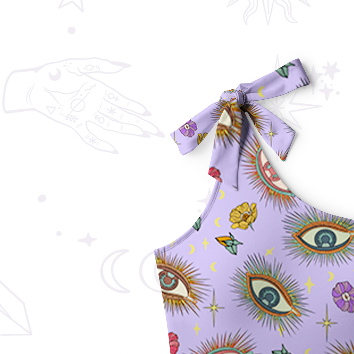 Purplehecate Evil Eye Pattern One-Shoulder One-Piece Swimsuit