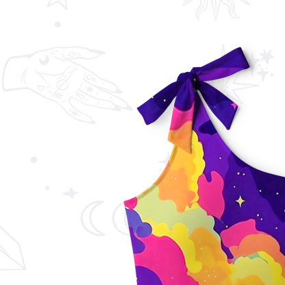 Purplehecate Midnight Cosmic Cat Fantasy One-Shoulder One-Piece Swimsuit