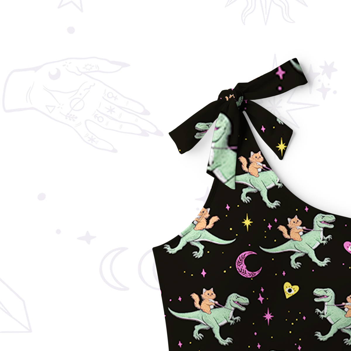 Purplehecate Witch Cat Rides the Dino One-Shoulder One-Piece Swimsuit