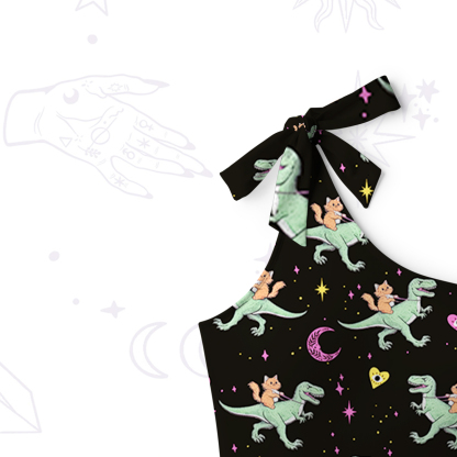 Purplehecate Witch Cat Rides the Dino One-Shoulder One-Piece Swimsuit