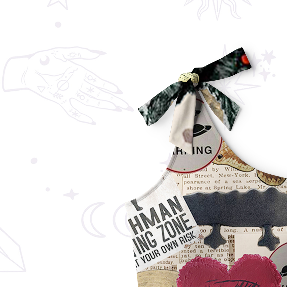 Purplehecate Cryptid Warning Collage One-Shoulder One-Piece Swimsuit