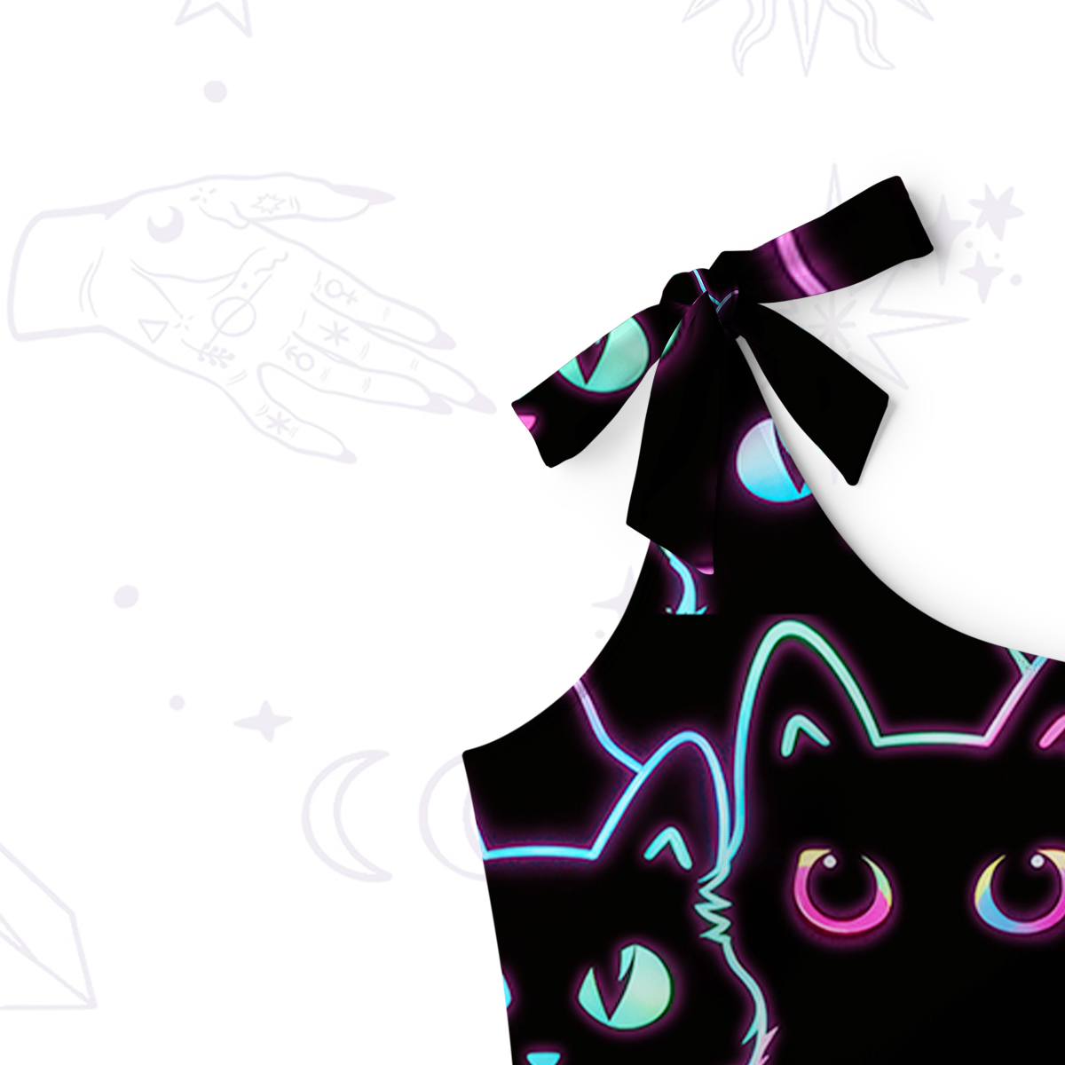 Purplehecate Neon Glow Stacked Cats One-Shoulder One-Piece Swimsuit