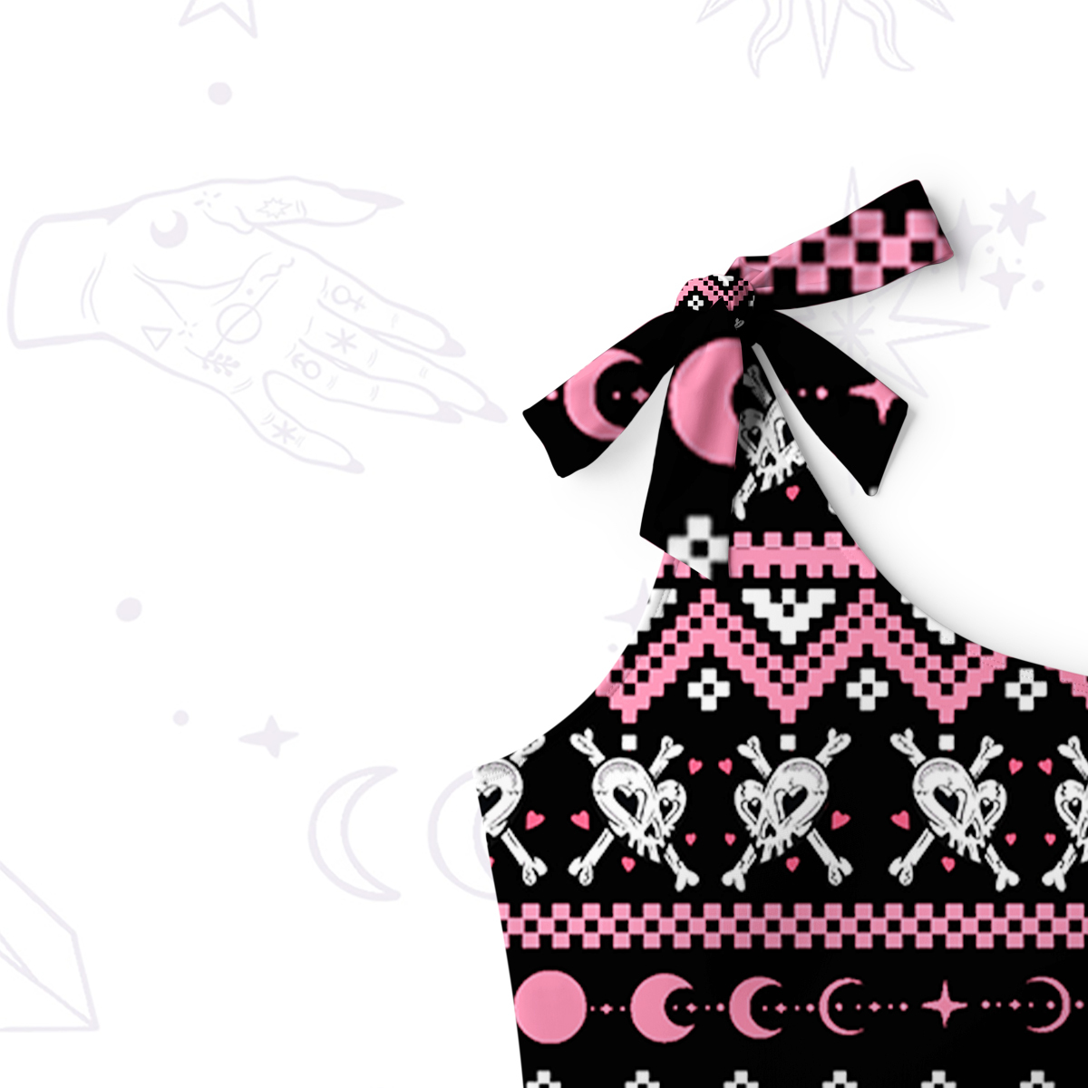 Purplehecate Witchy Pink Flamingo Skull One-Shoulder One-Piece Swimsuit