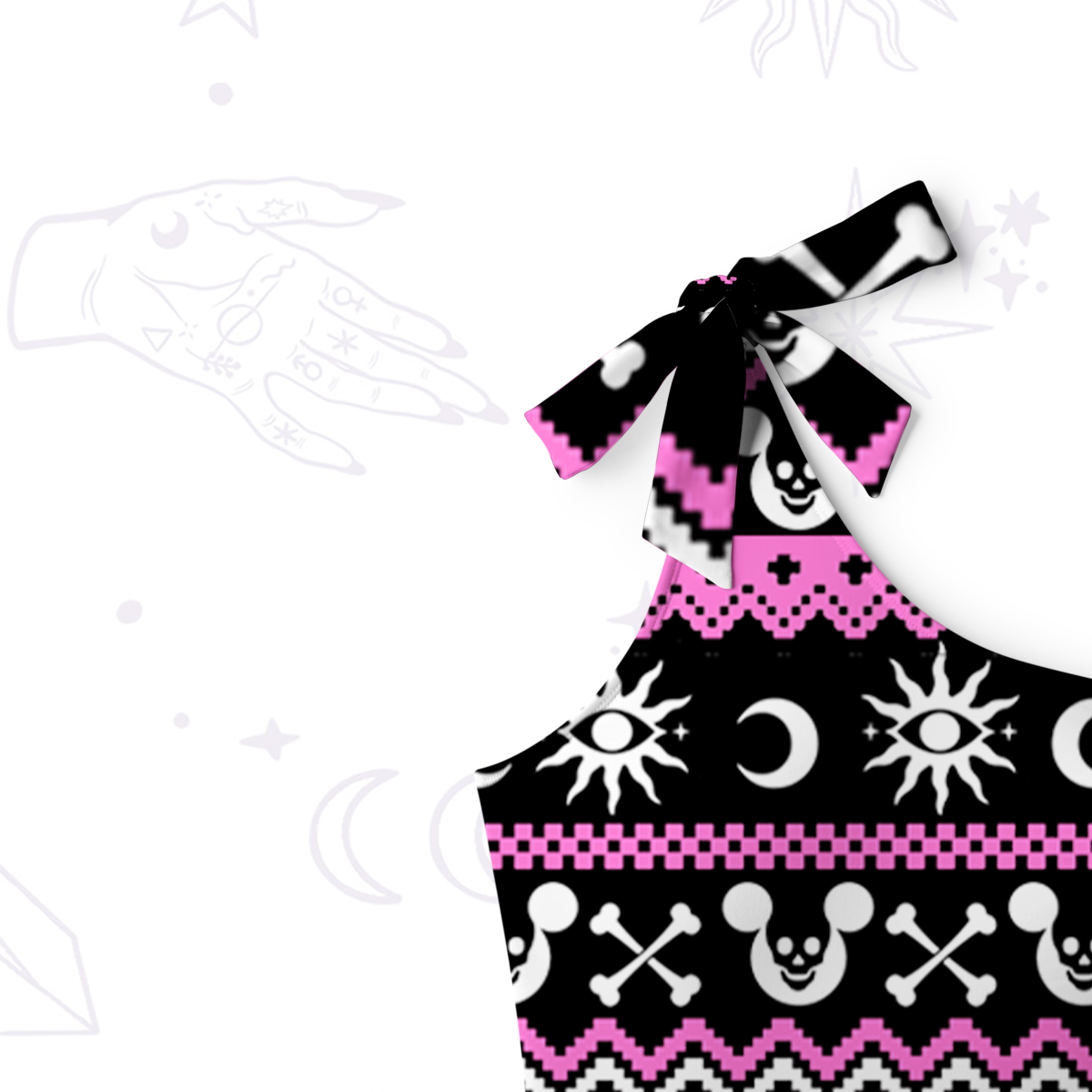 Purplehecate Moonlit Skeleton Rats One-Shoulder One-Piece Swimsuit