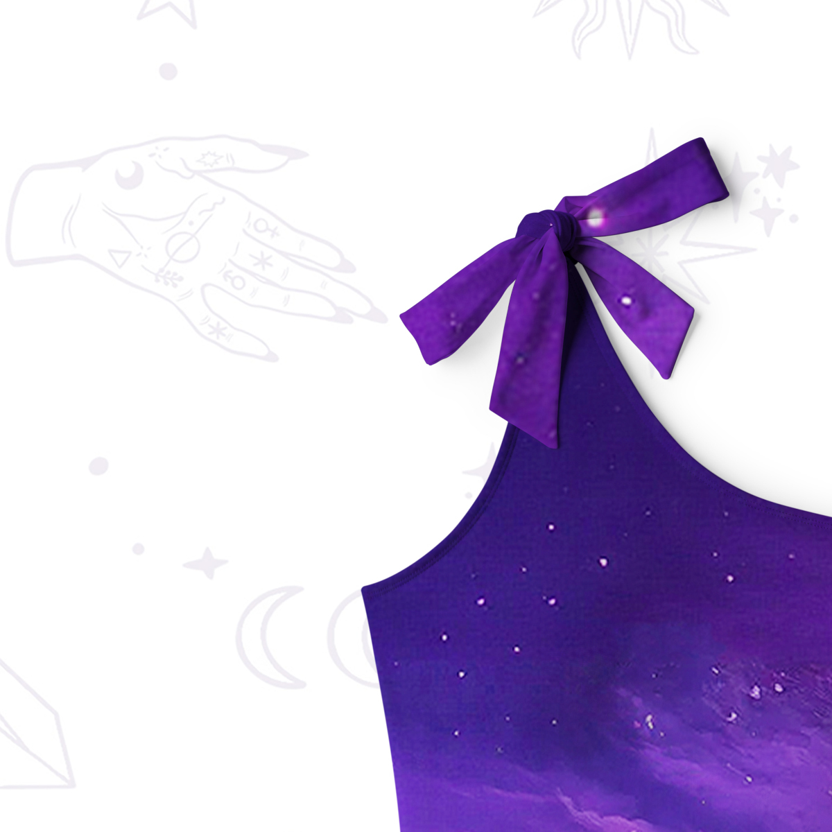 Purplehecate Dreamy Purple Witch and Black Cat One-Shoulder One-Piece Swimsuit