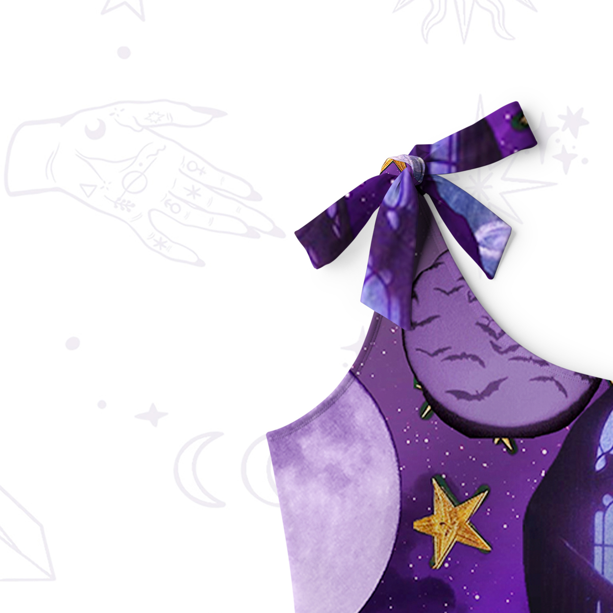 Purplehecate Witchy Black Cat Moon One-Shoulder One-Piece Swimsuit