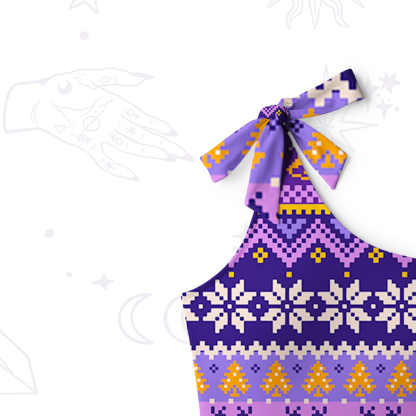 Purplehecate Mystic Cat Beneath the Cosmic Veil One-Shoulder One-Piece Swimsuit