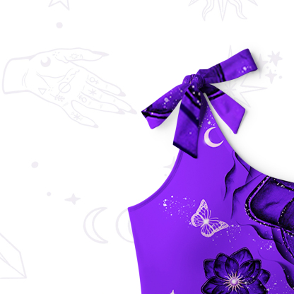 Purplehecate Starlit Cats & Butterflies One-Shoulder One-Piece Swimsuit