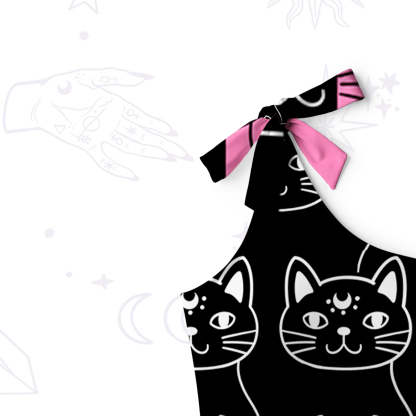 Purplehecate Sketchy Cat One-Shoulder One-Piece Swimsuit