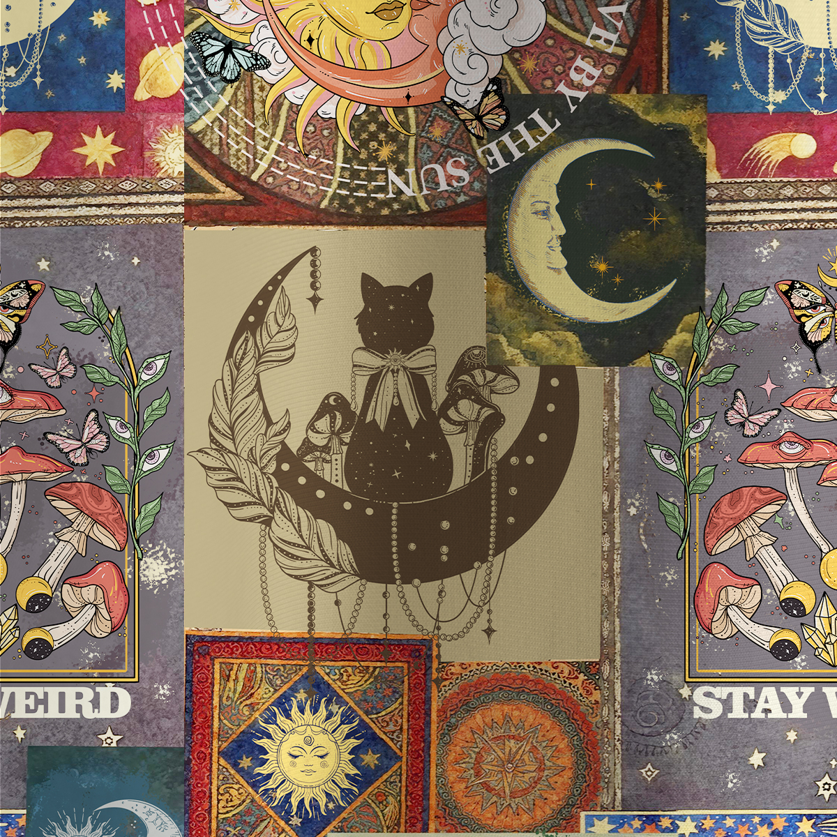 Purplehecate Starry Moon Patchwork for Cosmic Lovers All Over Print T-Shirt