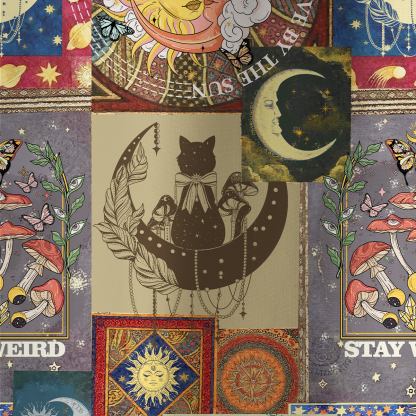 Purplehecate Starry Moon Patchwork for Cosmic Lovers All Over Print T-Shirt