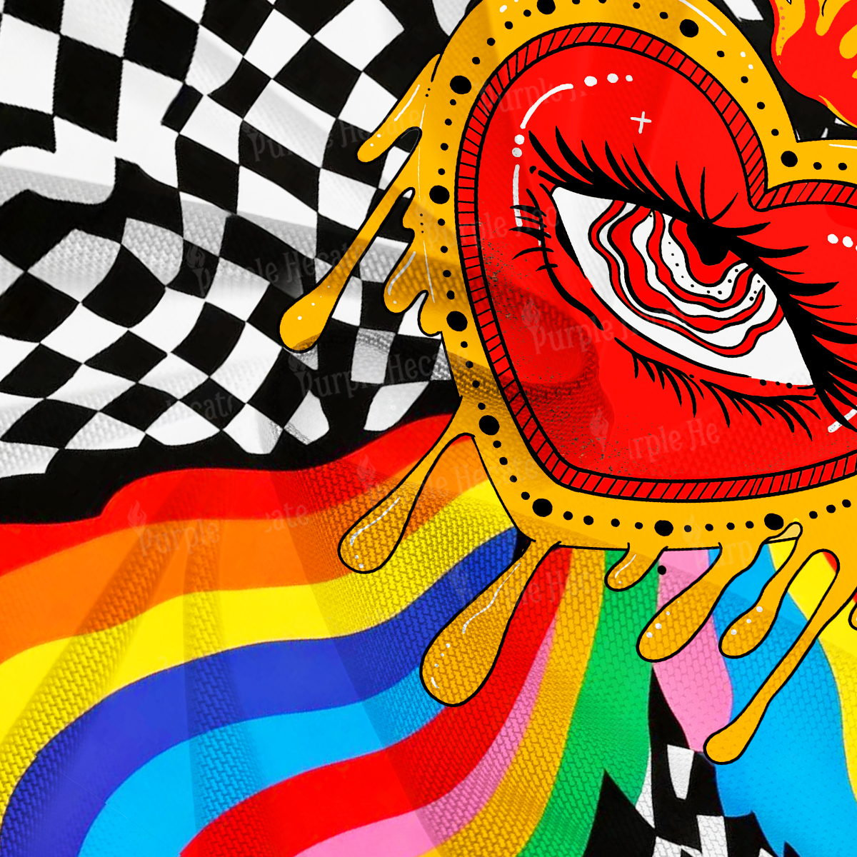 Purplehecate Trippy Rainbow Heart Eye Mesh Cover Up Dress