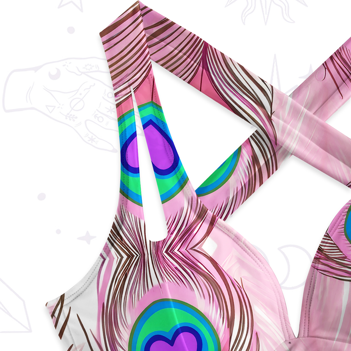 Purplehecate Peacock Feathers Heart One-Piece Swimsuit