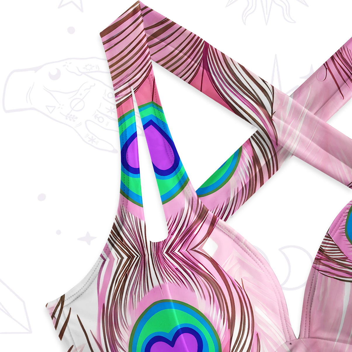 Purplehecate Peacock Feathers Heart One-Piece Swimsuit