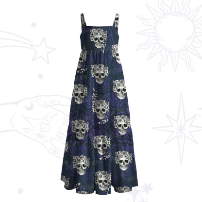 Purplehecate Rose Skull Wide Straps Maxi Dress