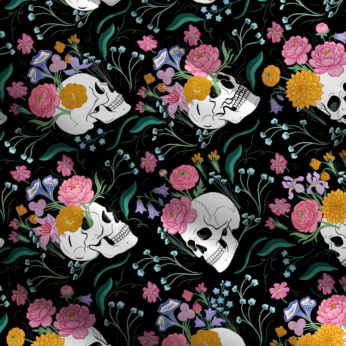 Purplehecate Sugar Skull Swing Wide Straps Maxi Dress