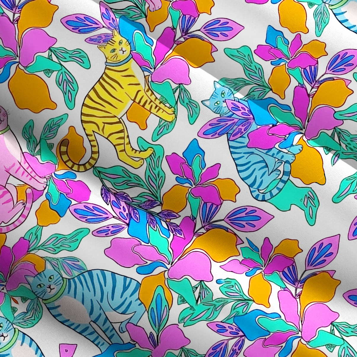 Purplehecate Colorful Cats Jungle Garden Wide Straps Maxi Dress