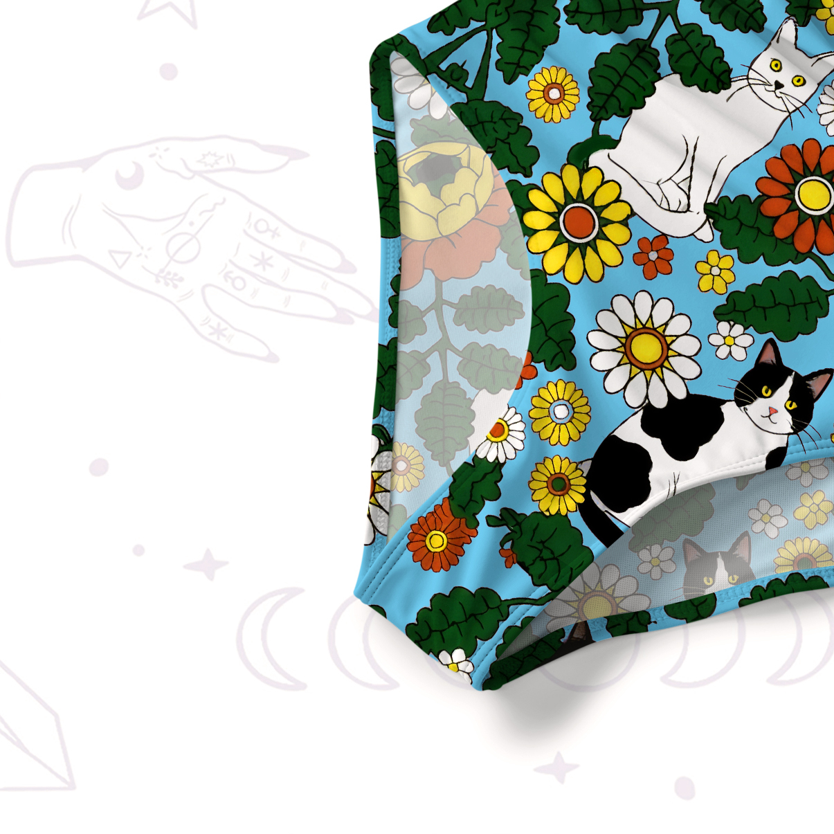 Purplehecate Daisy Cat  Garden Slim-Strap Swimsuit