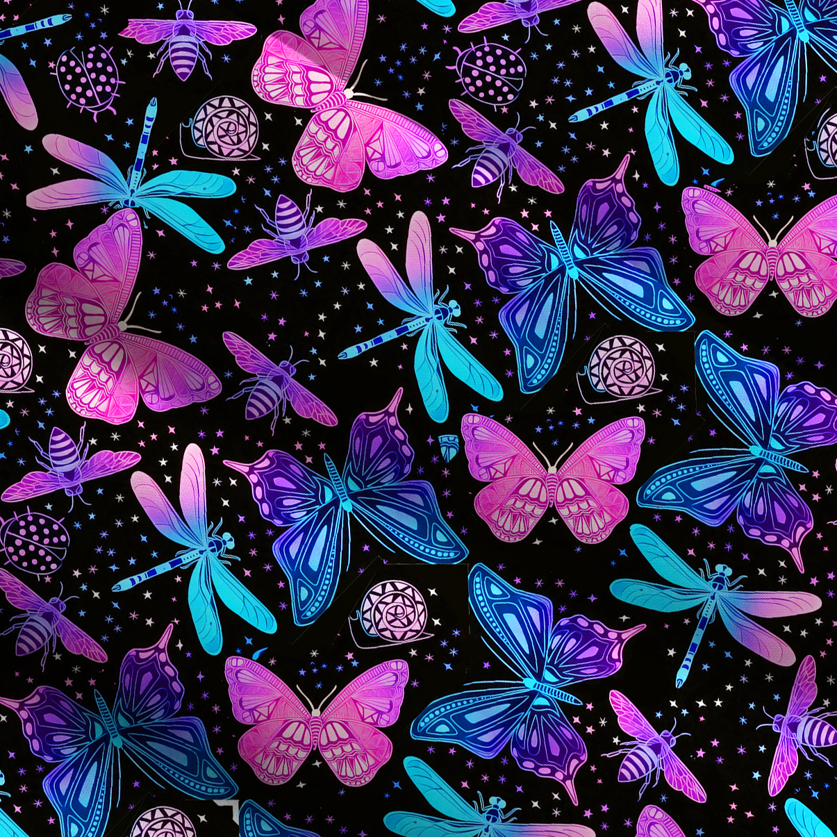 Purplehecate Neon Butterfly Dragonfly Wide Straps Maxi Dress