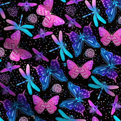 Purplehecate Neon Butterfly Dragonfly Wide Straps Maxi Dress