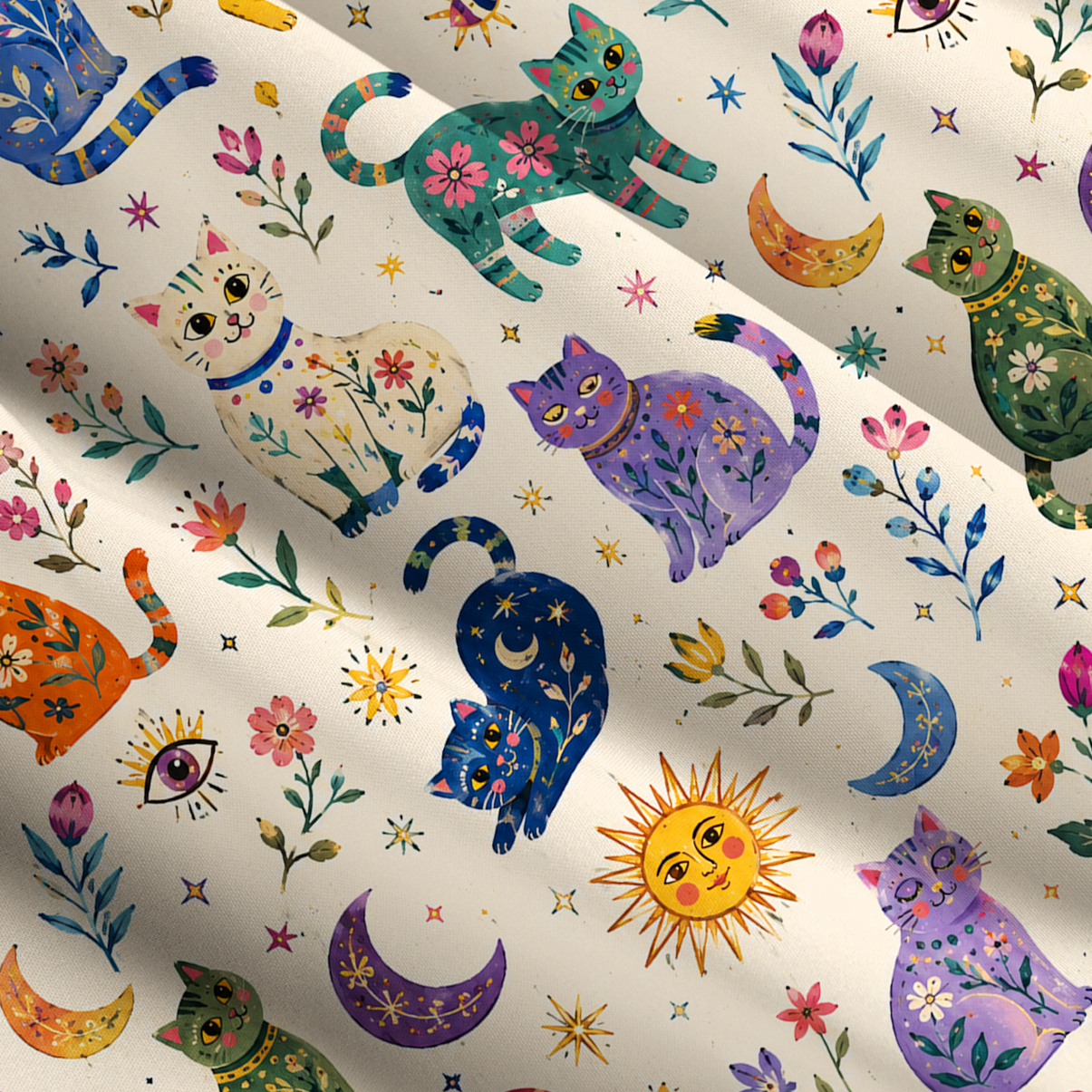 Purplehecate Rainbow Magic Cats Wide Straps Maxi Dress