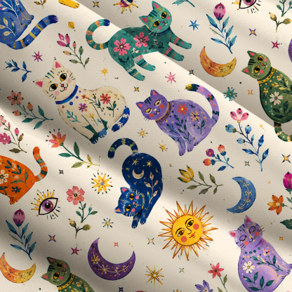 Purplehecate Rainbow Magic Cats Wide Straps Maxi Dress