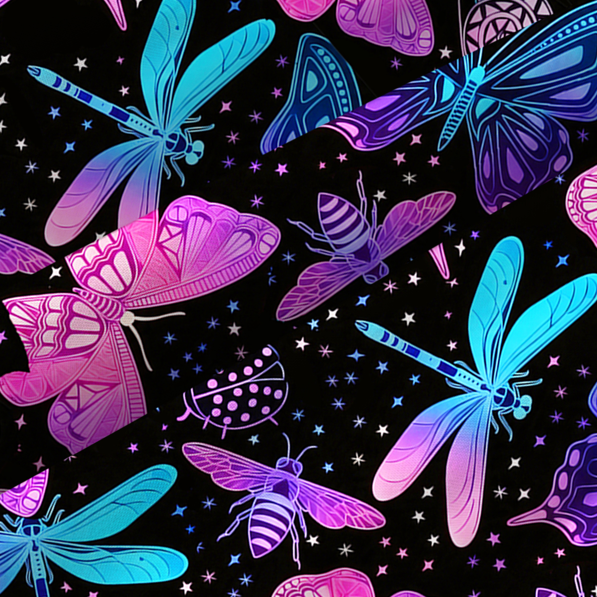 Purplehecate Neon Butterfly Dragonfly Spaghetti Strap Midi Dress