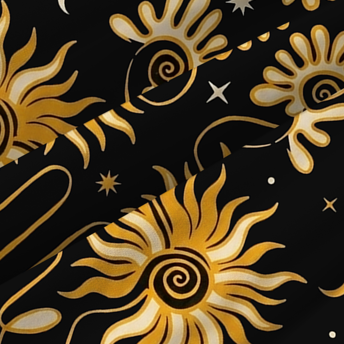 Purplehecate Golden Cosmic Sunflower Spaghetti Strap Midi Dress