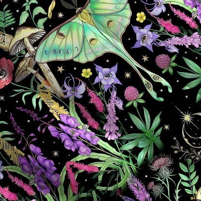]Purplehecate Mystic Lunar Moth Herbal Forest Wide Straps Maxi Dress
