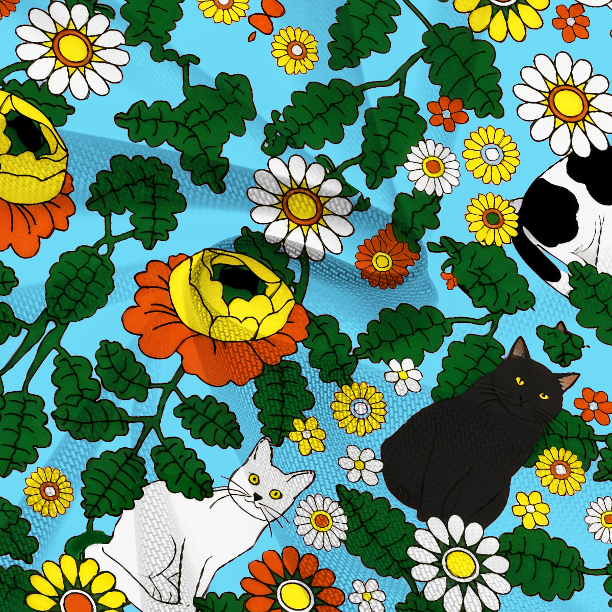 Purplehecate Daisy Cat  Garden Mesh Cover Up Dress