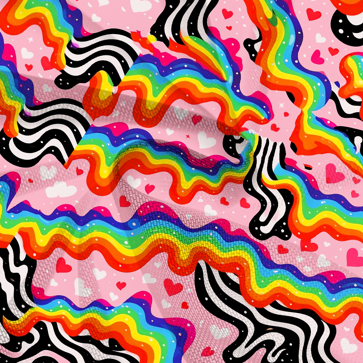 Purplehecate Groovy Melty Rainbow Hearts Wavy Mesh Cover Up Dress