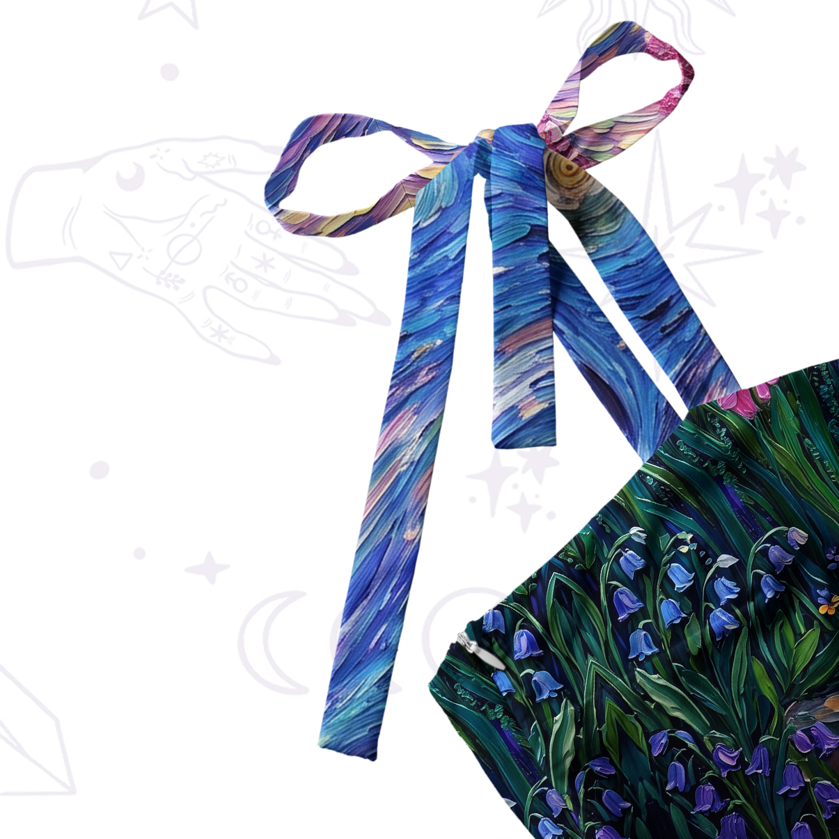 Purplehecate Starry Mystic Night Garden Cat Tie Shoulder Maxi Dress