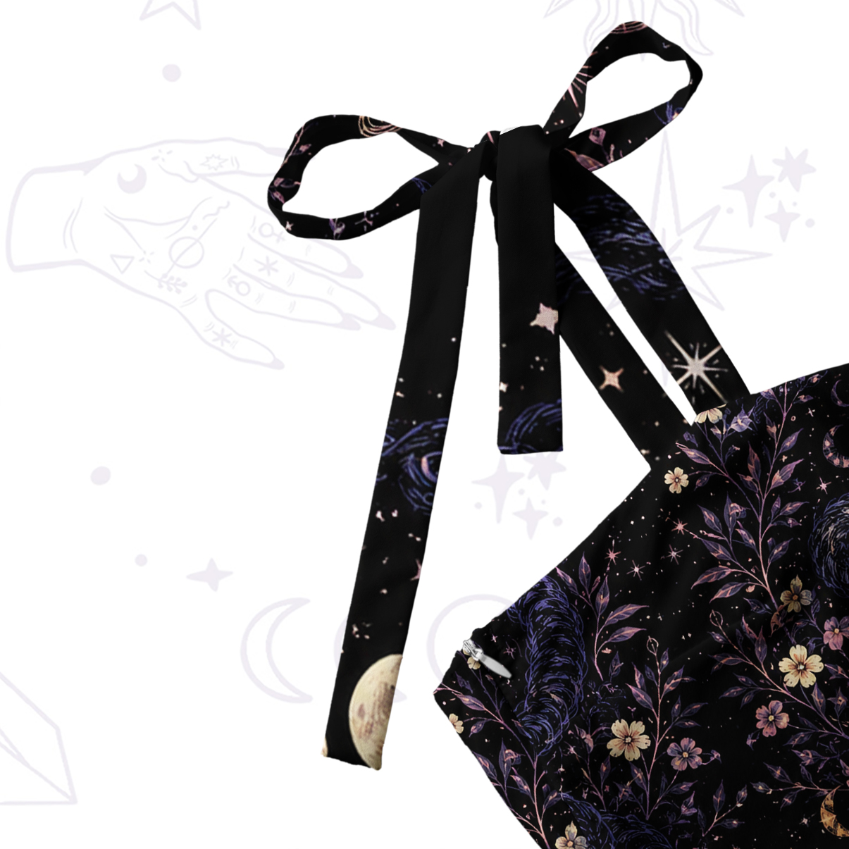 Purplehecate Moon Phase Oracle Cat Tie Shoulder Maxi Dress