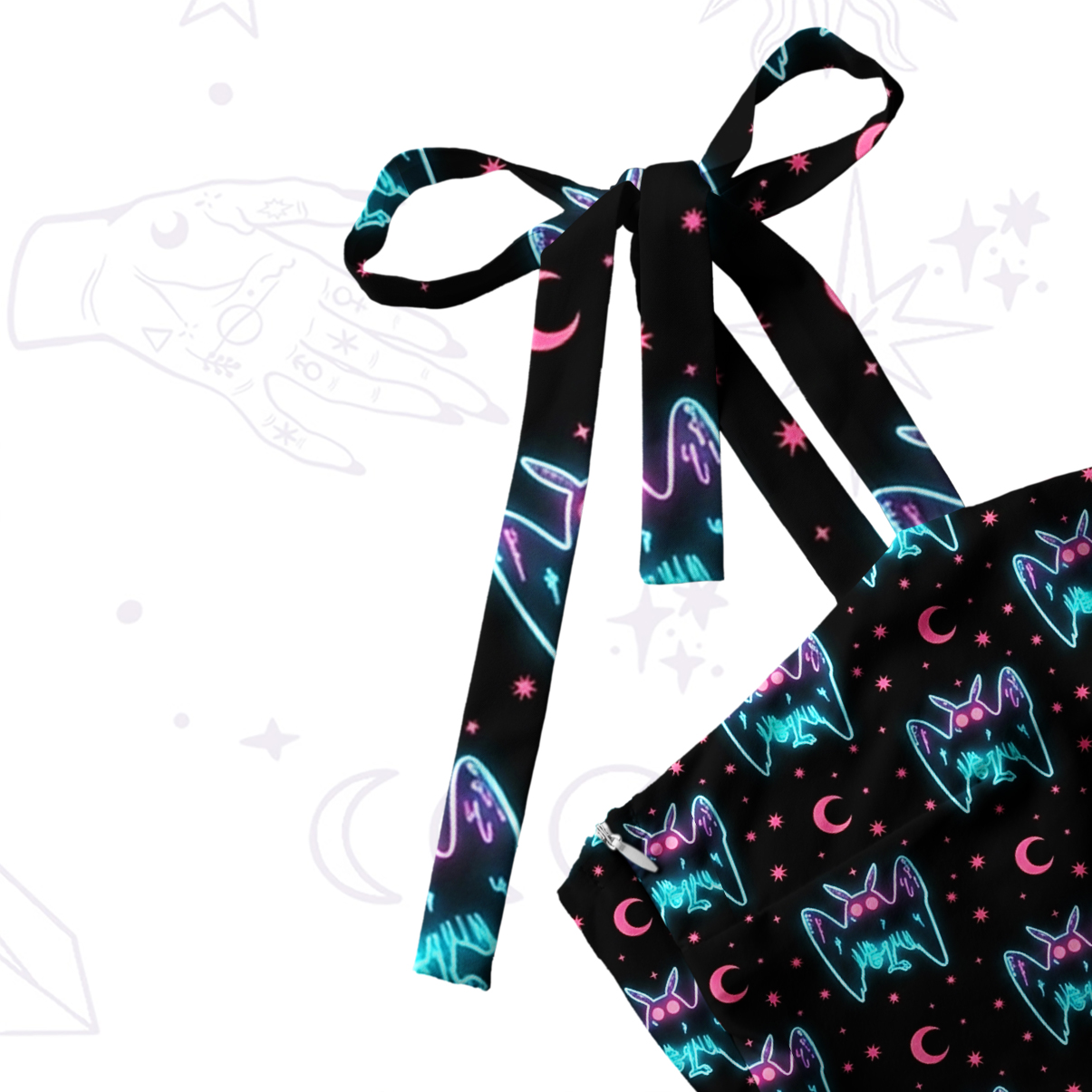 Purplehecate Neon Witchy Mothman Night Tie Shoulder Maxi Dress