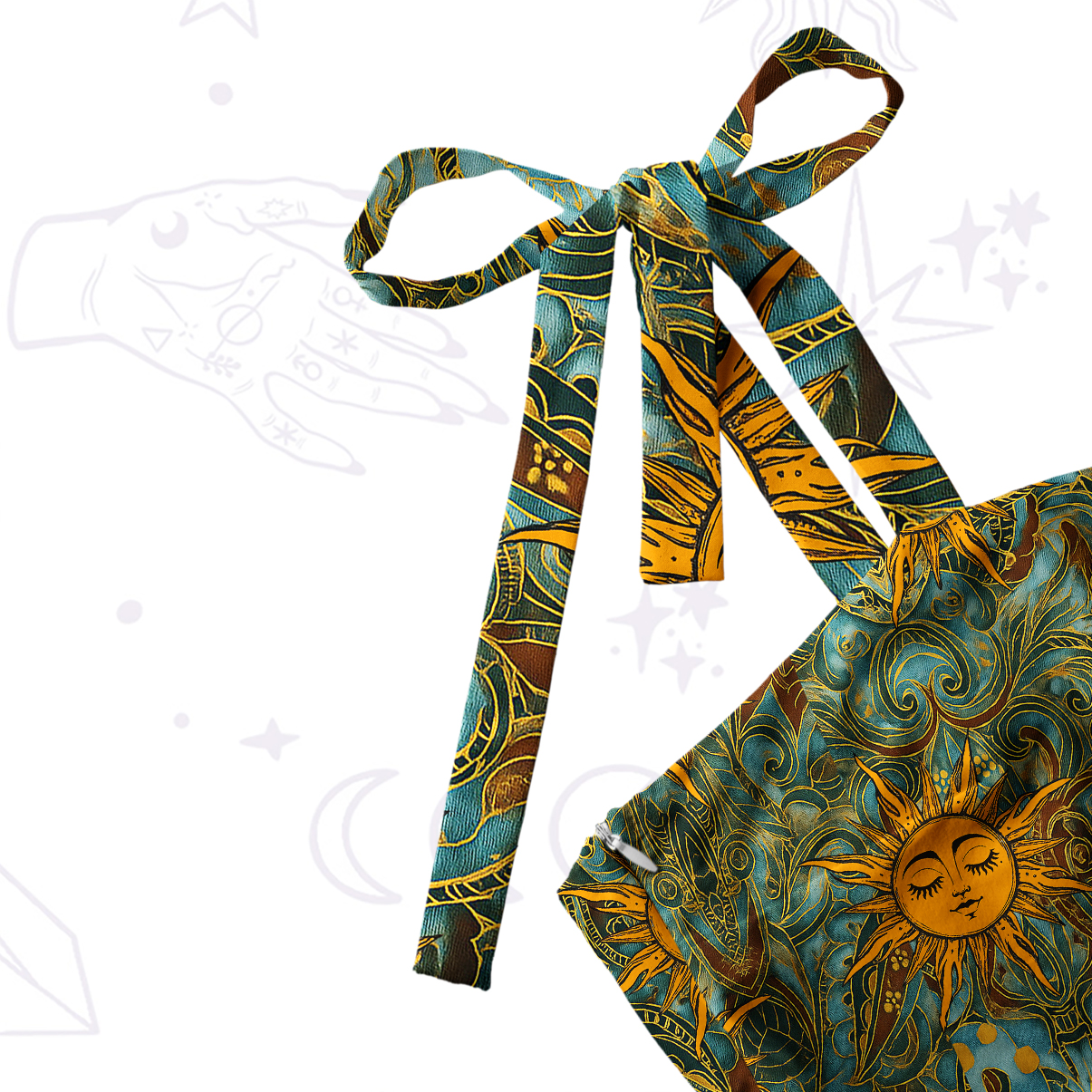 Purplehecate Golden Sun Wheel Tie Shoulder Maxi Dress