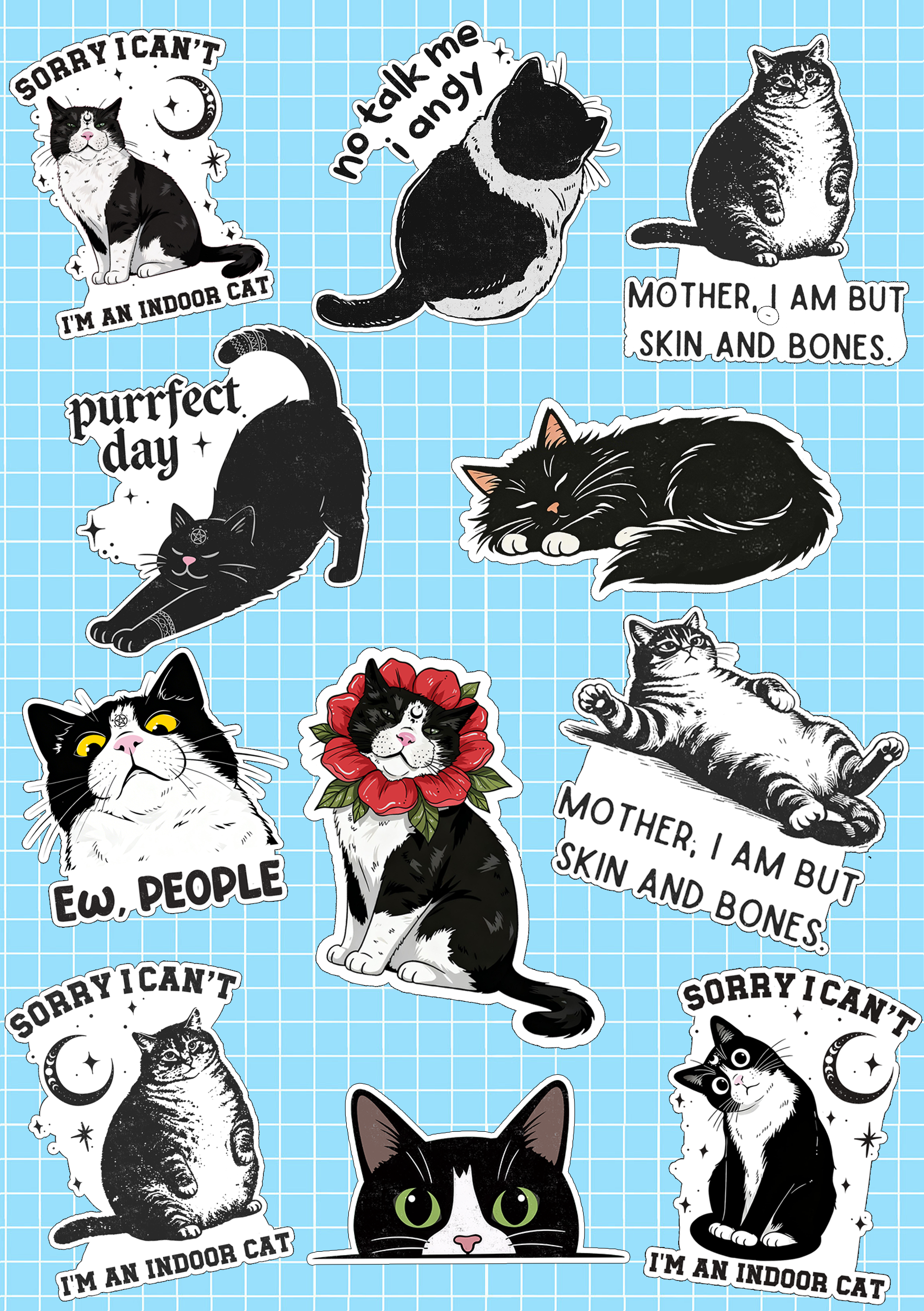 Purplehecate Pack of 11 Cat Lover Stickers