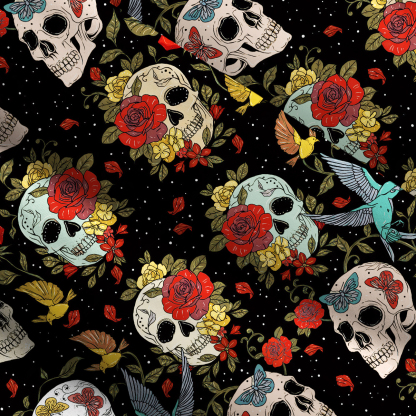 Purplehecate Skull Floral Wide Straps Maxi Dress