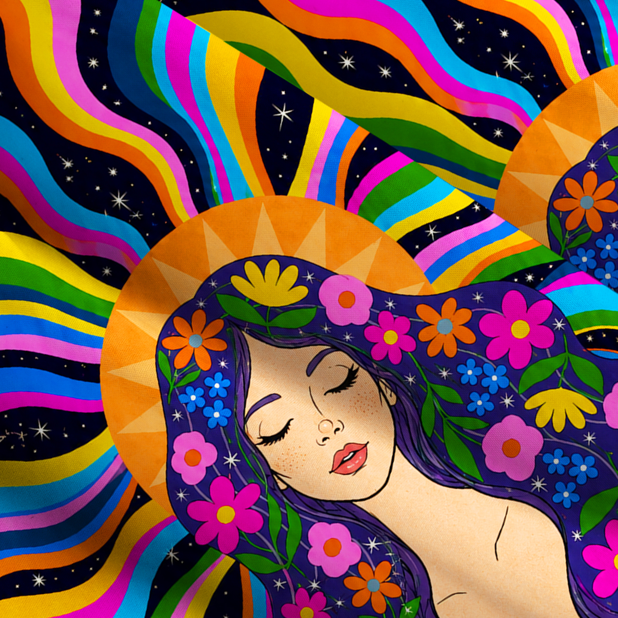 Purplehecate Cosmic Rainbow Goddess Meditation Wide Straps Maxi Dress
