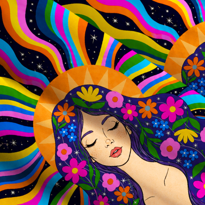 Purplehecate Cosmic Rainbow Goddess Meditation Wide Straps Maxi Dress