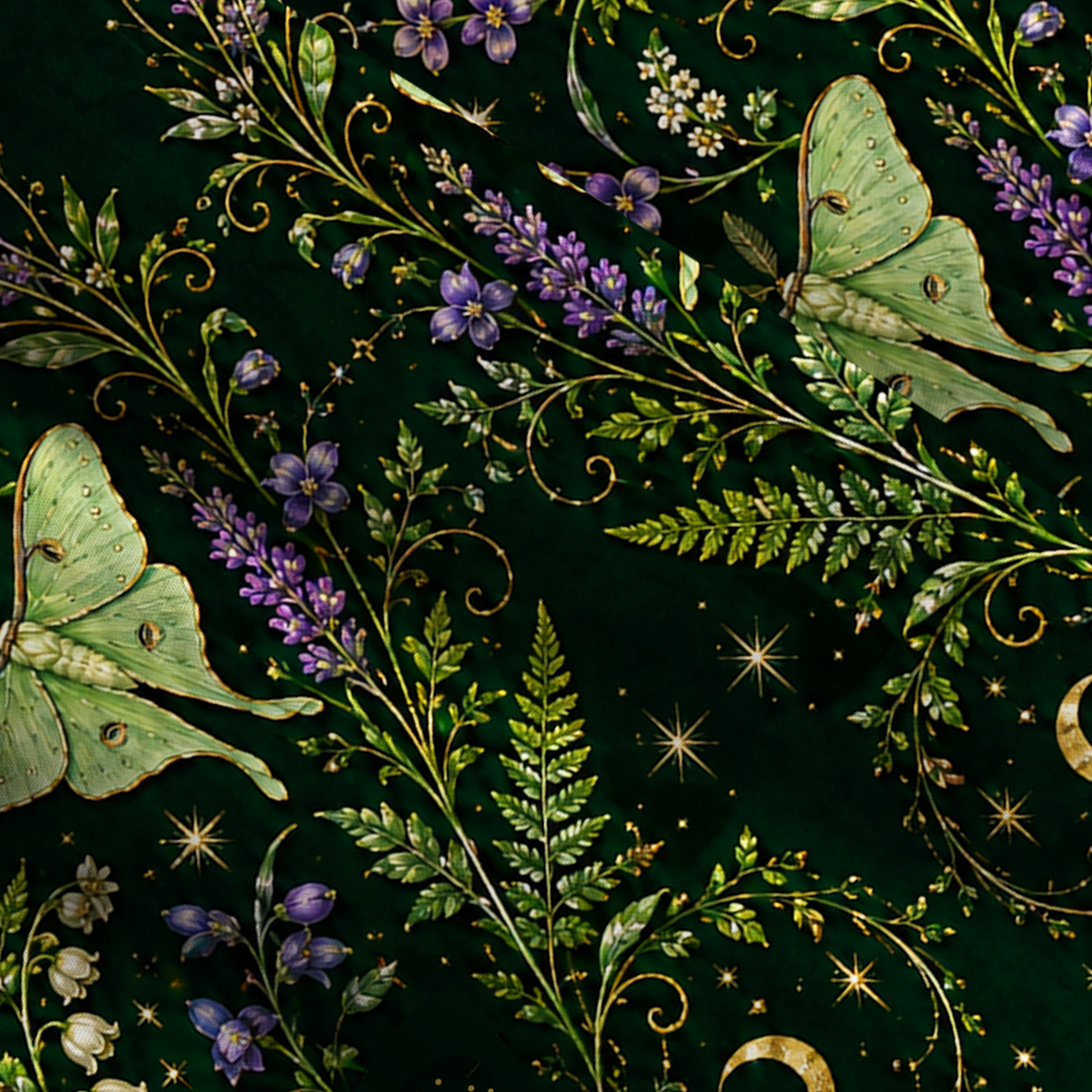 Purplehecate Moonlit Forest Moth Magic Wide Straps Maxi Dress