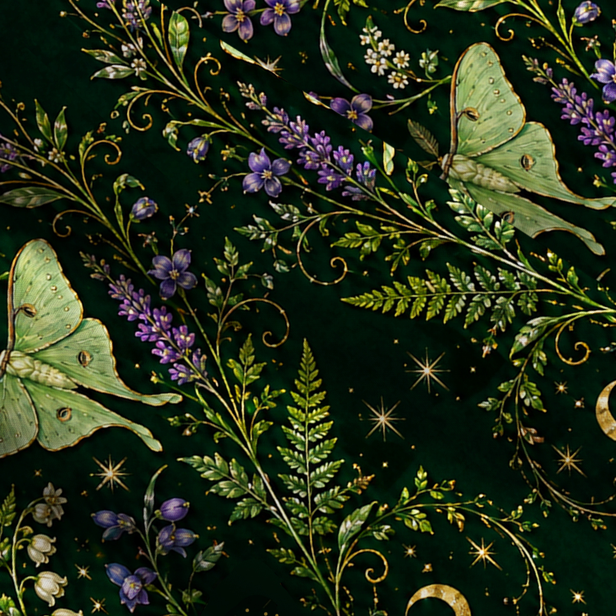 Purplehecate Moonlit Forest Moth Magic Wide Straps Maxi Dress