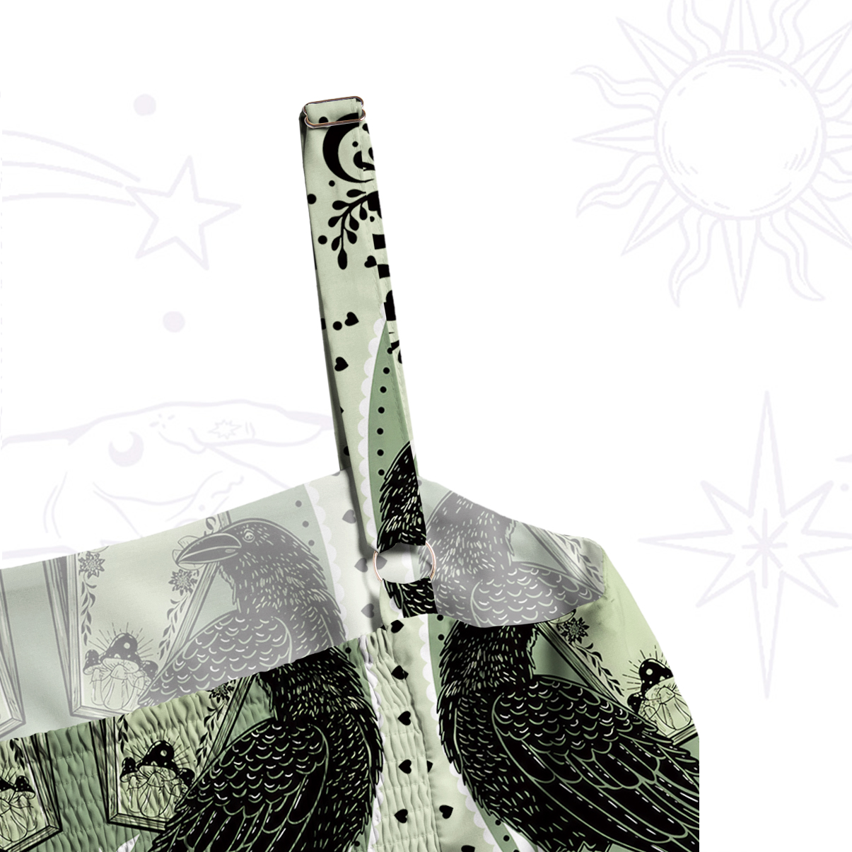Purplehecate Divination Raven Coffin Print Wide Straps Maxi Dress