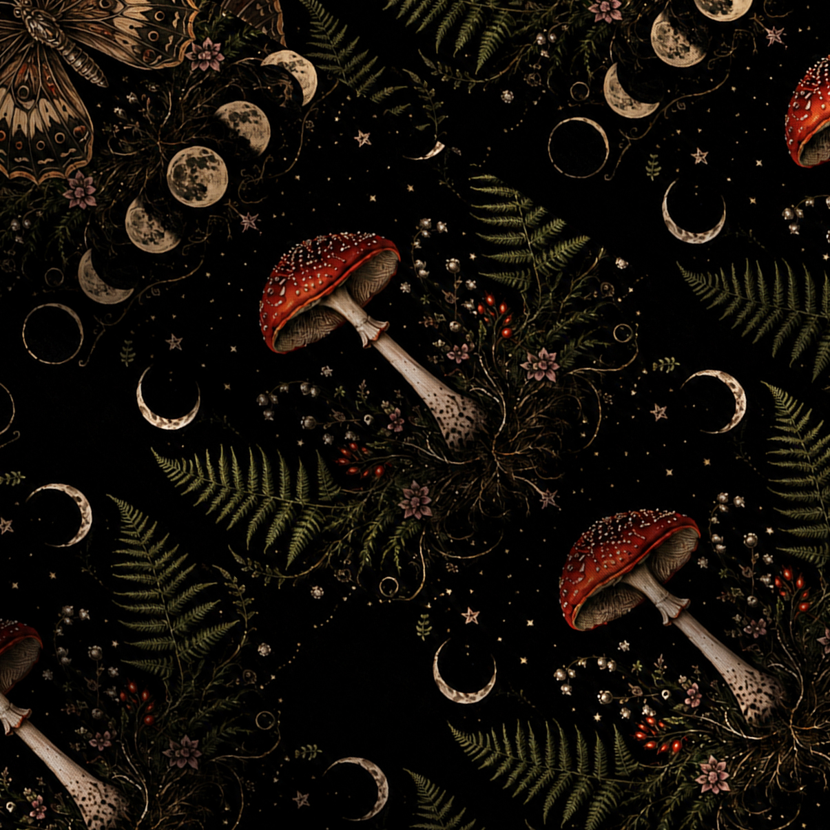 Purplehecate Moon Phase Mushroom Forest Witch Wide Straps Maxi Dress
