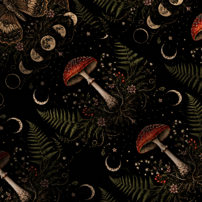 Purplehecate Moon Phase Mushroom Forest Witch Wide Straps Maxi Dress