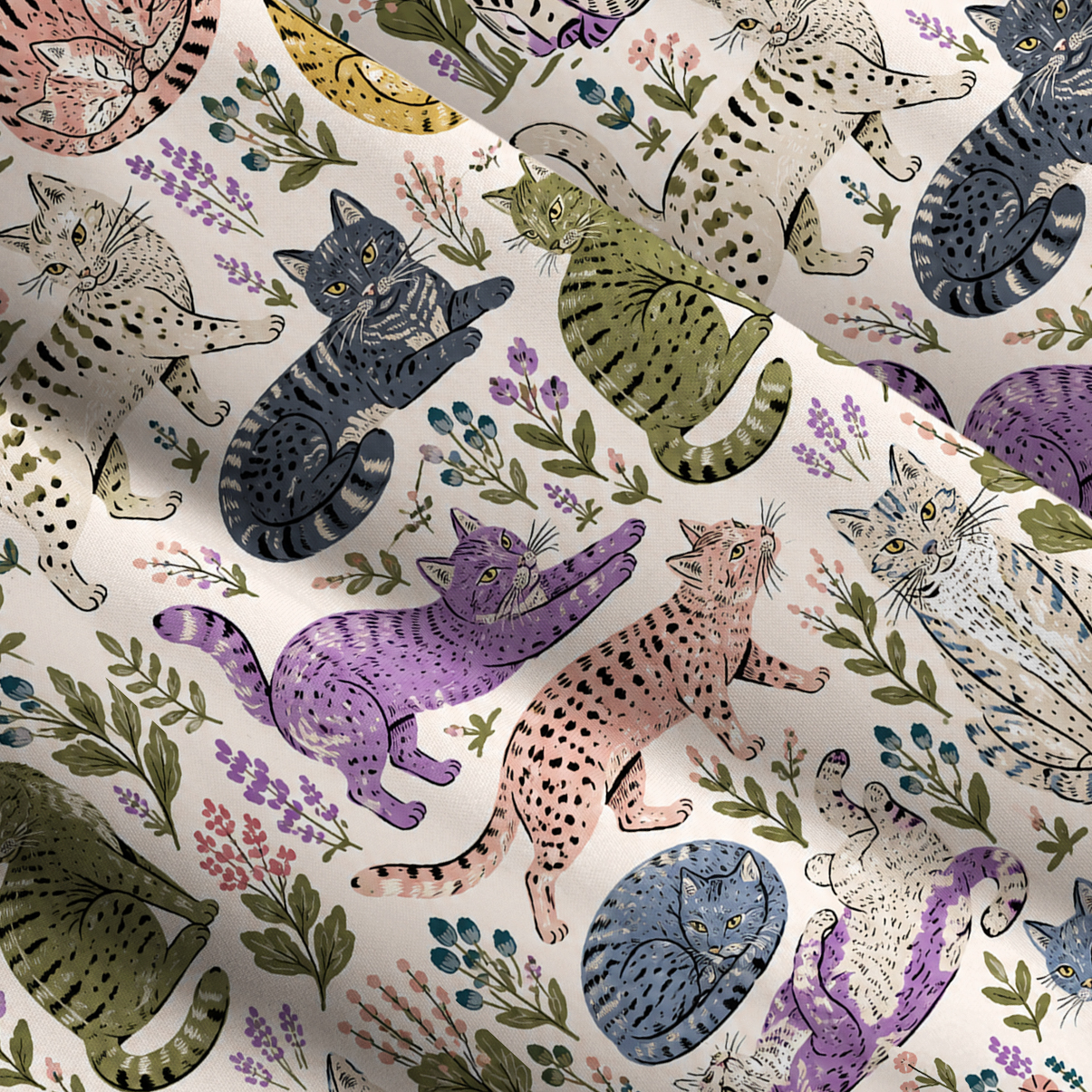 Purplehecate Lazy Garden Cats Wide Straps Maxi Dress